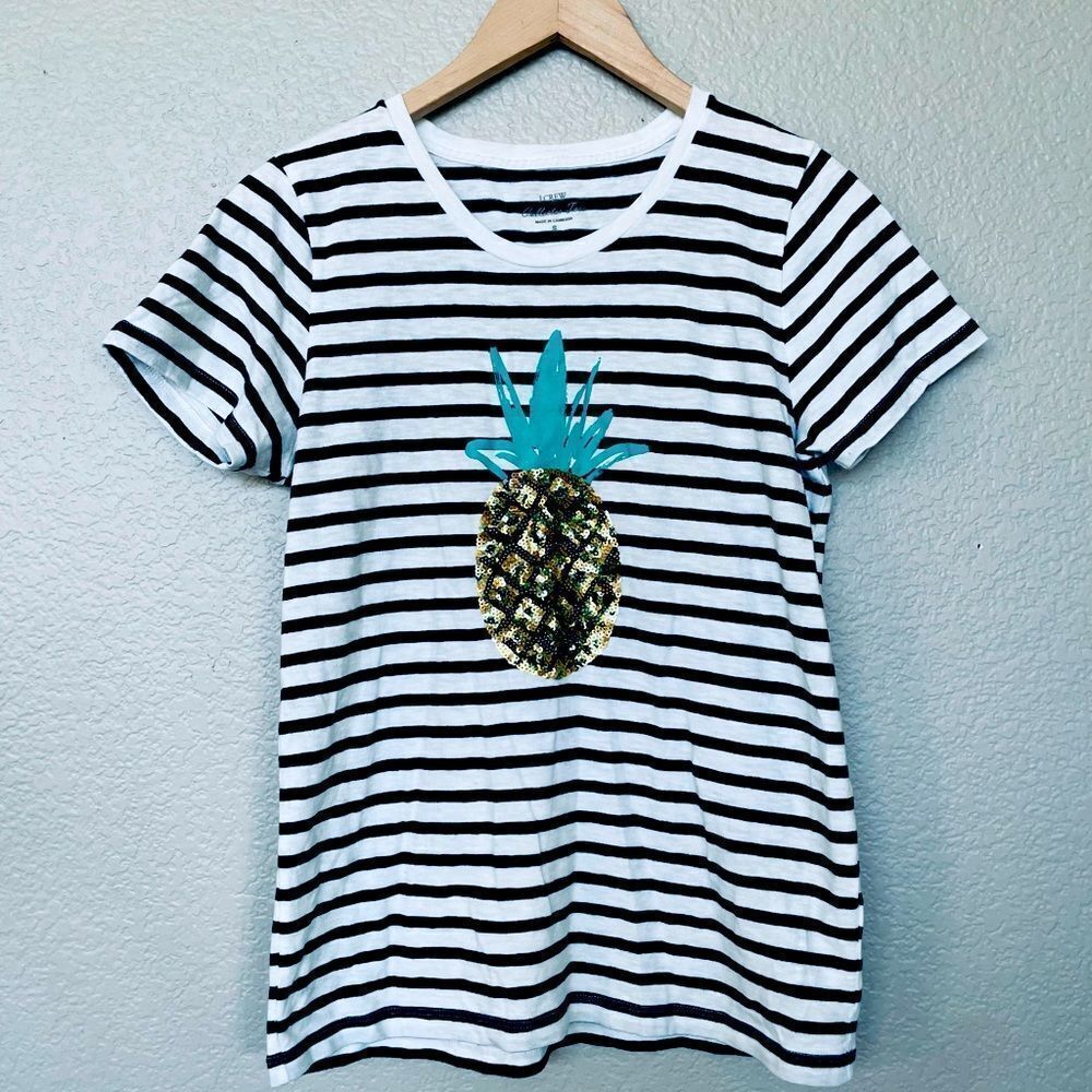 J. Crew Pineapple Sequin Striped Collector Tee Top S